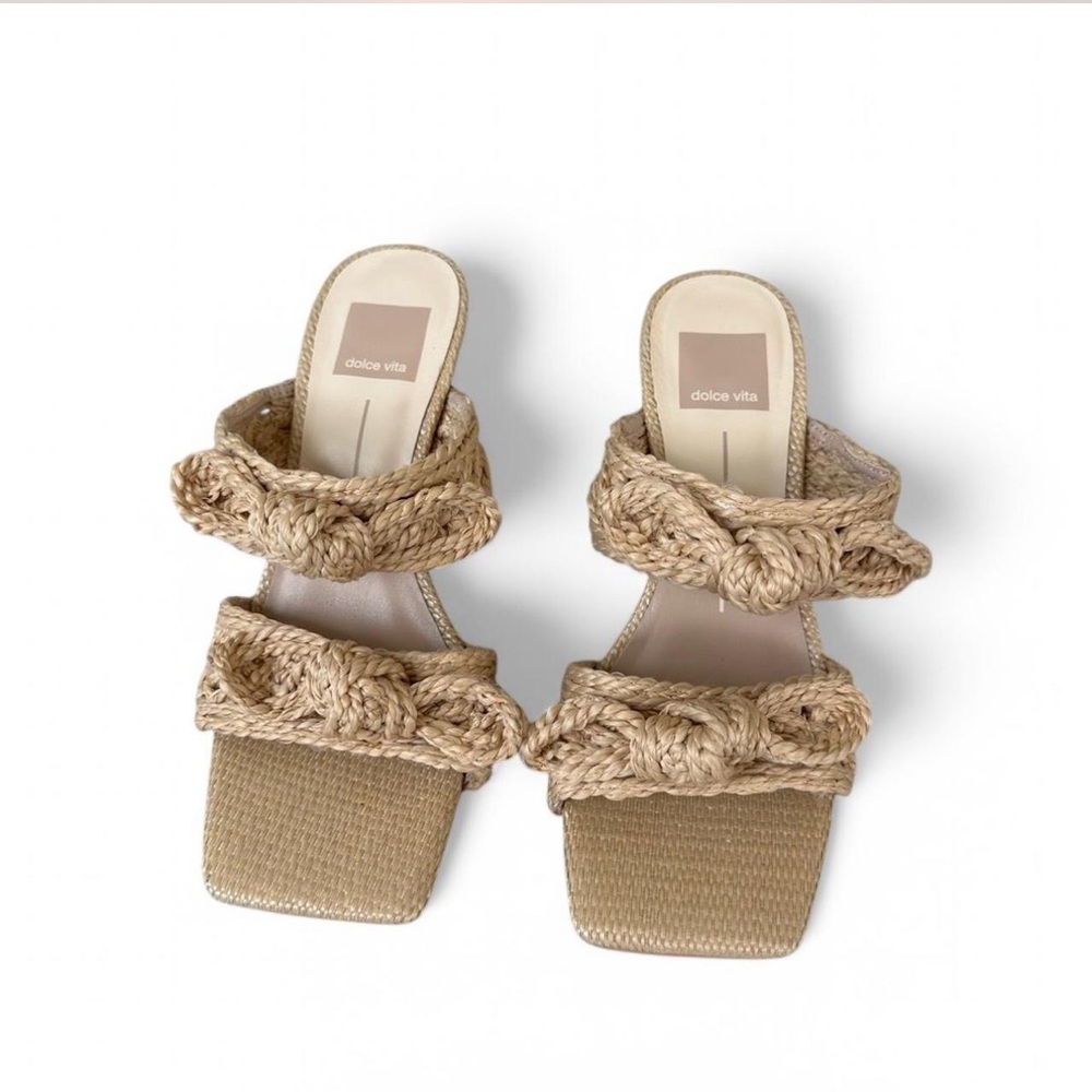 Dolce Vita Niyah Raffia Heels Size 6 Light Natural Woven Summer Sandals‎ - Picture 2 of 7